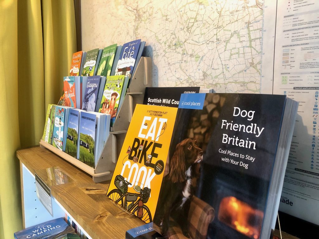 Walking guides and 'dog friendly Britain' book on display