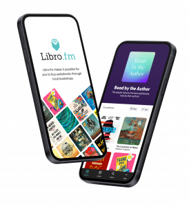 Image of two mobile phones with the Libro.fm app showing on both screens.