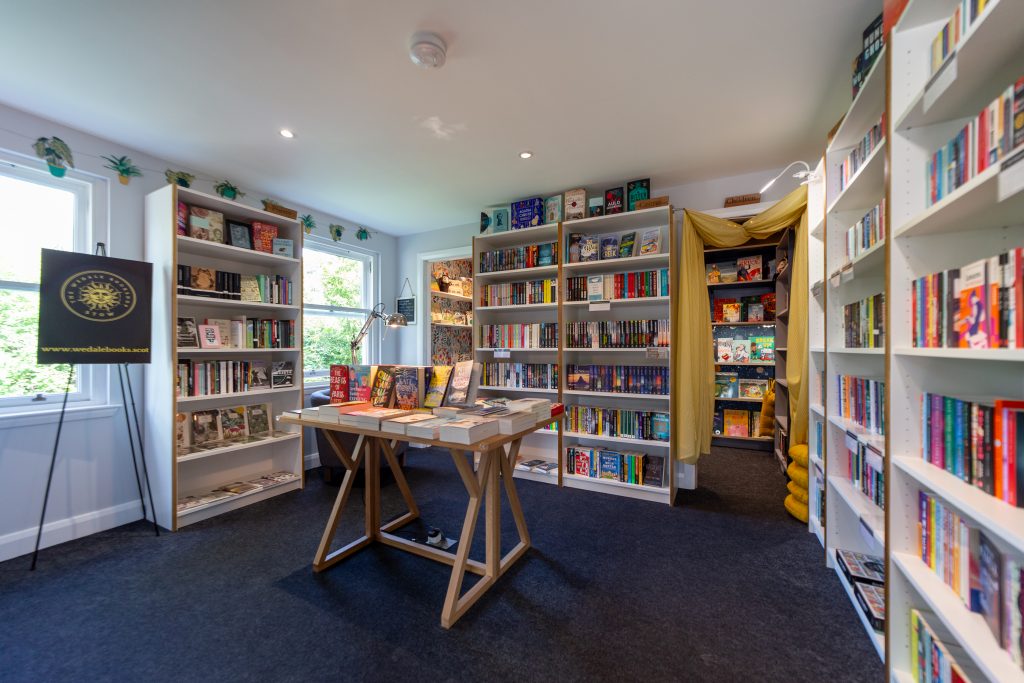 Interior of The Wedale Bookshop showing the fiction room downstairs